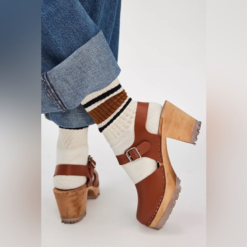 Mia Abba Swedish 70's style wooden clog heels women's - Picture 3 of 5